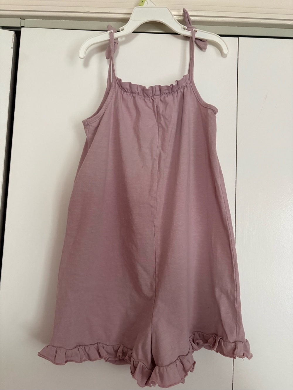 Dusty Rose Tie-Strap Ruffle Romper